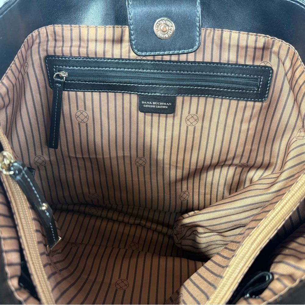 Dana Buchman black genuine leather Paramount Tote shoulder Bag oversized purse. - Picture 9 of 9